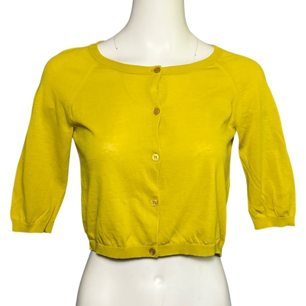 S Max Mara Cropped Cotton Cardigan Sweater Mustard Yellow Half Sleeve Size M